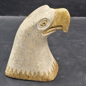 Vintage Signed Stone Eagle Bird Head Sculpture 1992 Hand Carved Figurine 3.5"